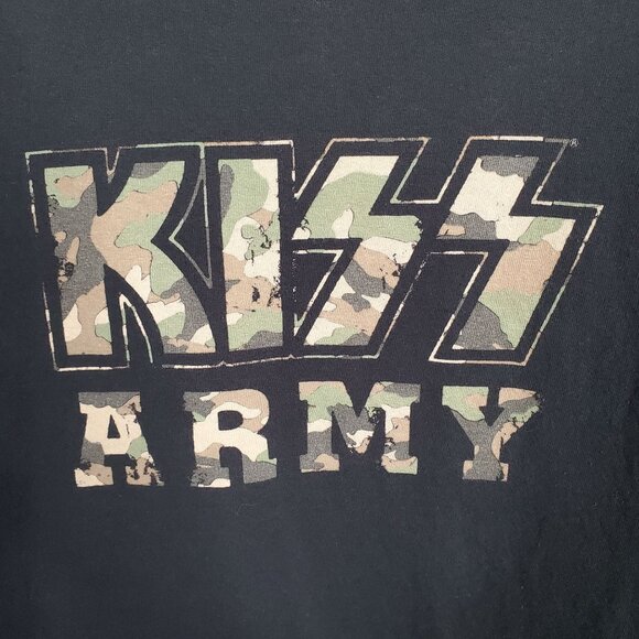 Kiss Army Size L T-Shirt Vintage Vinyl 2005 100% Cotton Black Camo Spellout Y2K - Picture 3 of 6
